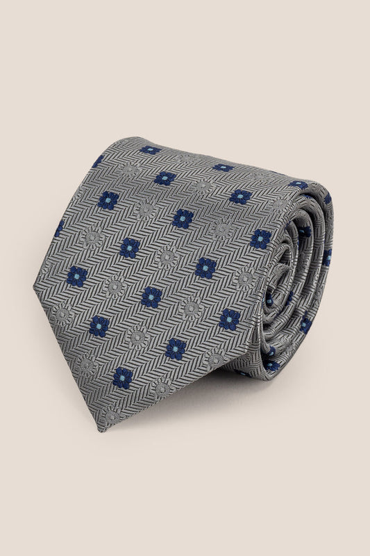 Stripes and Squares Grey tie with intricate design, perfect for weddings, office wear, and formal occasions.