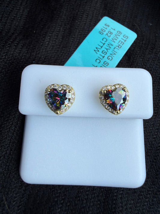 Stud Earrings Sterling silver 925 6mm Mística Topaz 1.82 CTTW Mystic Topaz 1.82 CTTE. heart-shaped with iridescent crystal.