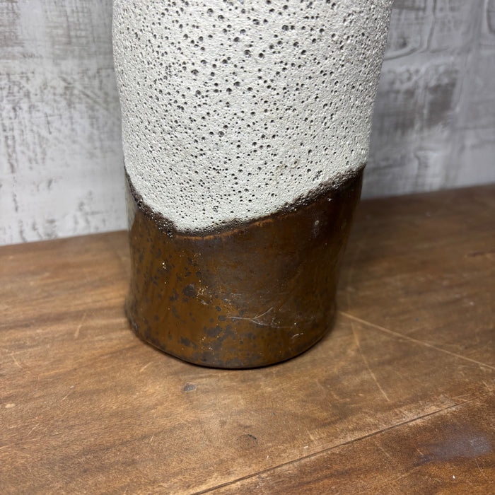 Tall Textured Ceramic Candle Holder in White and Bronze