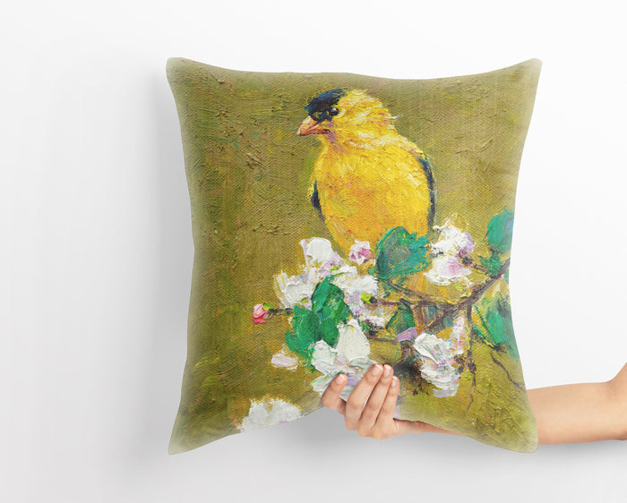 Throw Pillow, American Goldfinch Yellow Bird Pillow, Soft Pillow Cases, Bright Yellow Pillow, 24X24 Pillow Case, Home Decor Pillow