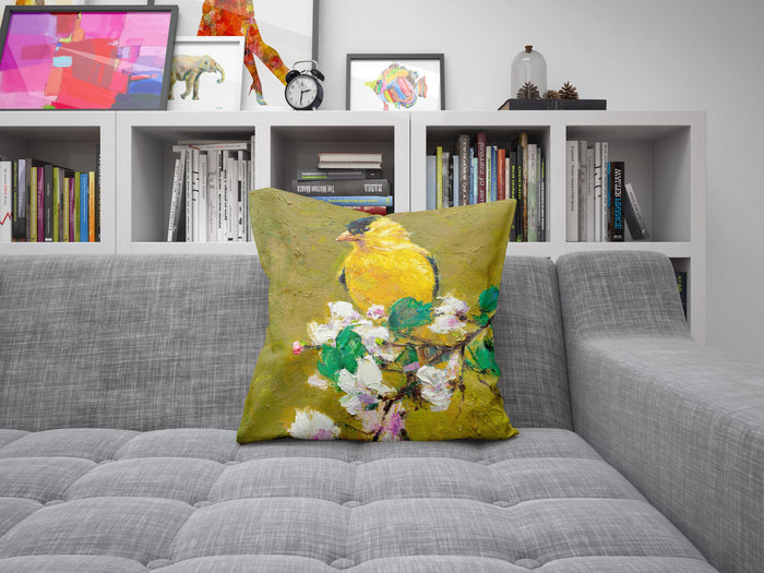 Throw Pillow, American Goldfinch Yellow Bird Pillow, Soft Pillow Cases, Bright Yellow Pillow, 24X24 Pillow Case, Home Decor Pillow