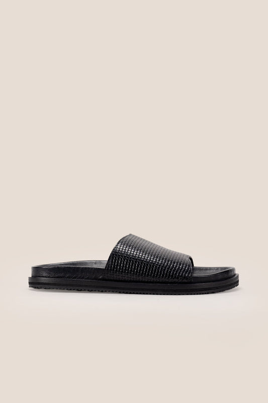 Tito Black leather woven strap sandals for men by Oswin Hyde with stylish design and comfortable fit