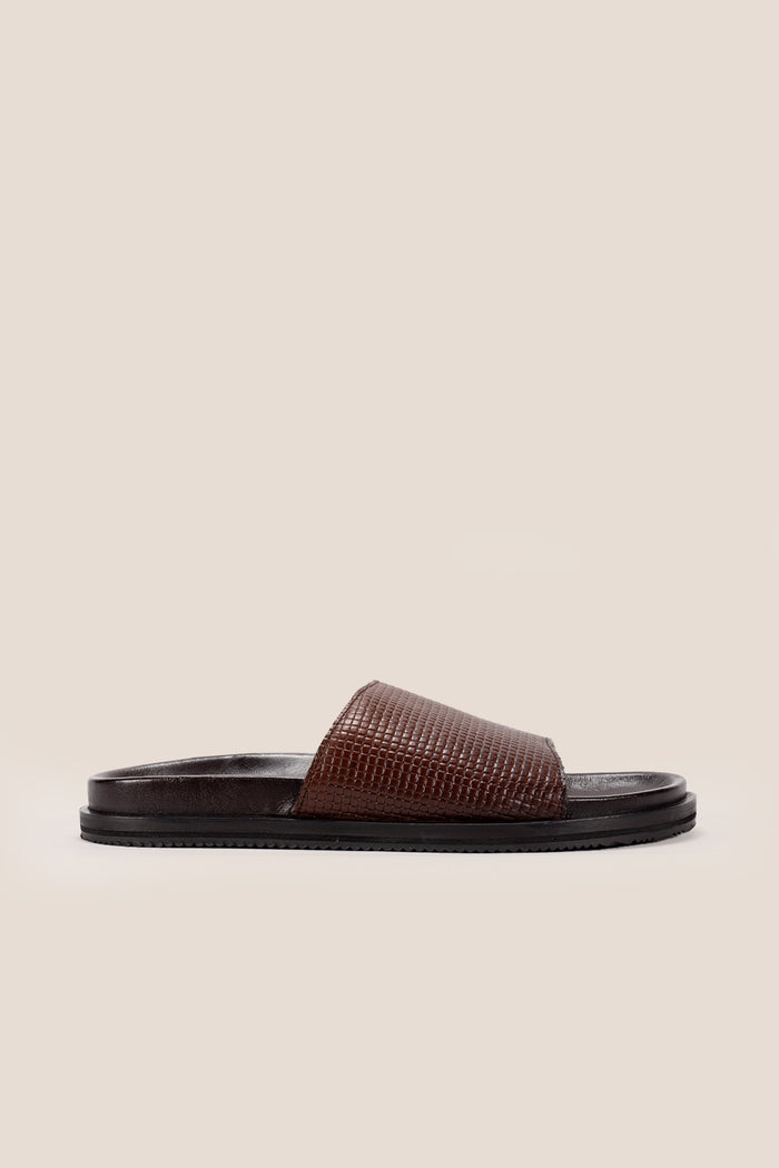 Tito Brown leather sandals slide for men by Oswin Hyde with sleek design and comfortable fit