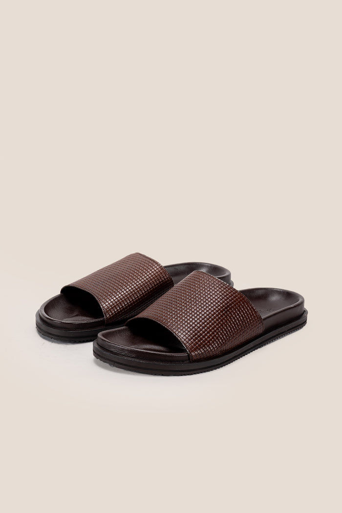 Tito Brown leather sandals slide for men by Oswin Hyde with sleek design and comfortable fit