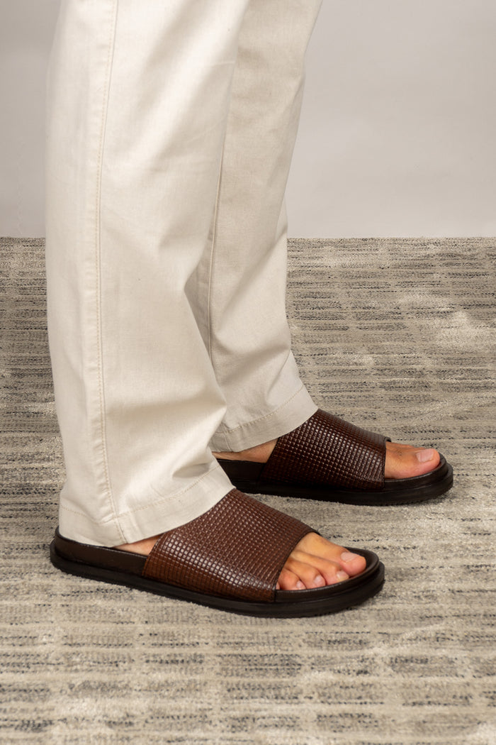Tito Brown leather sandals slide for men by Oswin Hyde with sleek design and comfortable fit