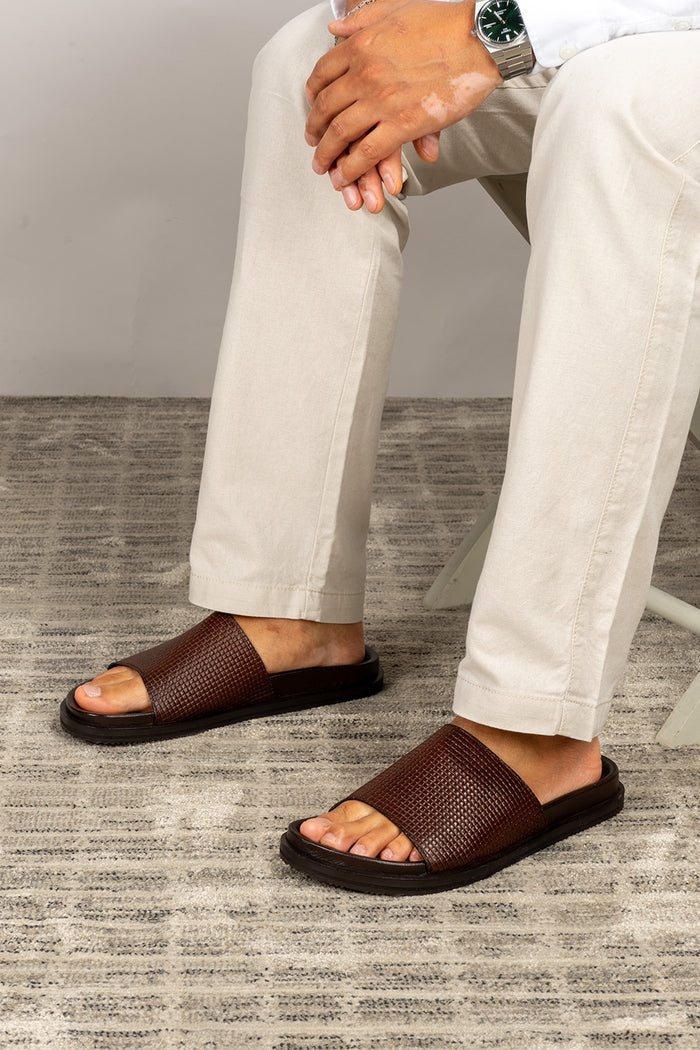 Tito Brown leather sandals slide for men by Oswin Hyde with sleek design and comfortable fit