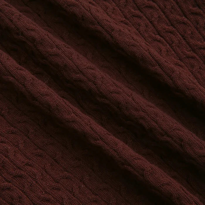 top l/s braided cable knit sweater - brown