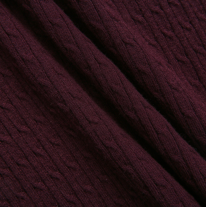 top l/s cable knit striped trim v sweater - purple