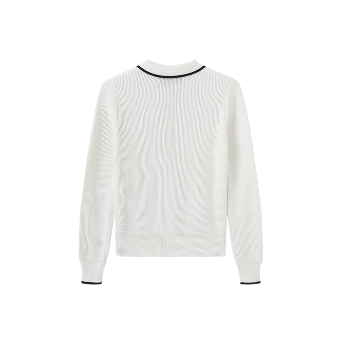 top l/s color trim collared sweater - ivory