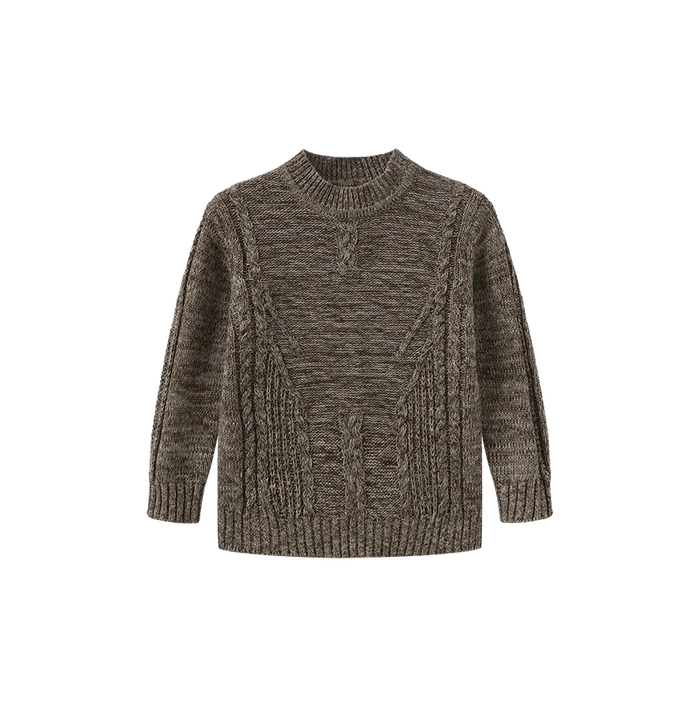 top l/s marled cable knit sweater - brown