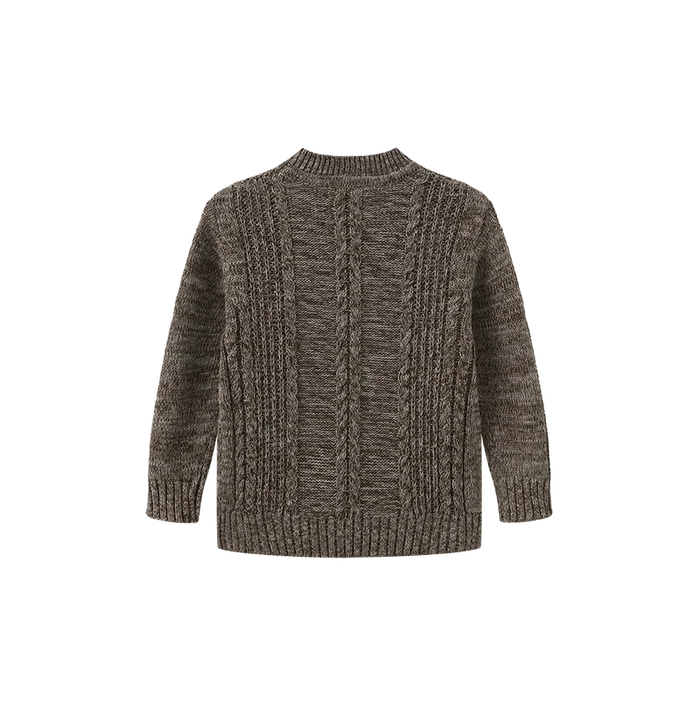 top l/s marled cable knit sweater - brown