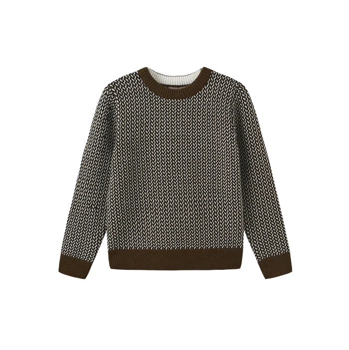 top l/s rye textured knit sweater - cognac