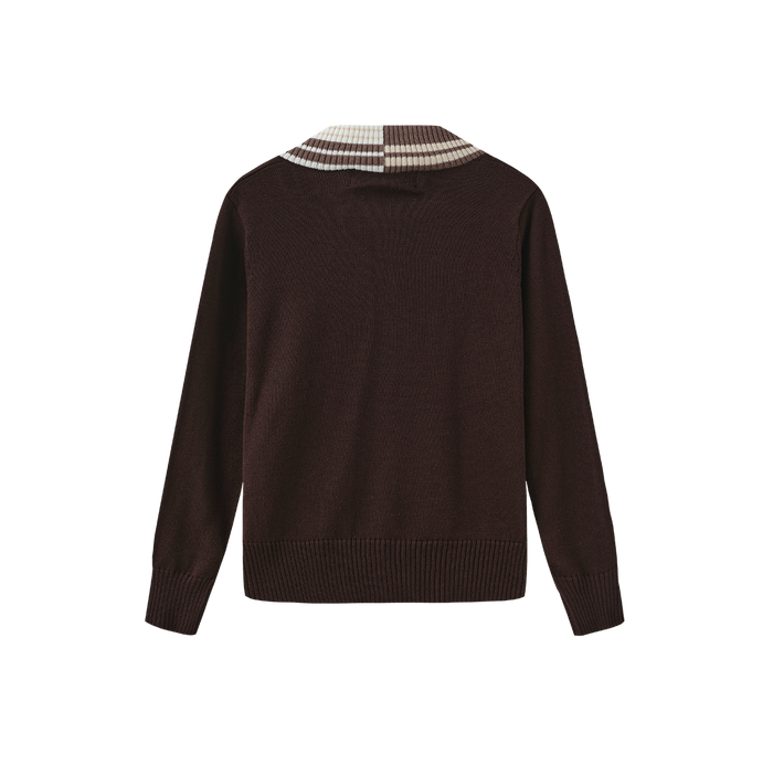 top l/s striped trim crest sweater - brown