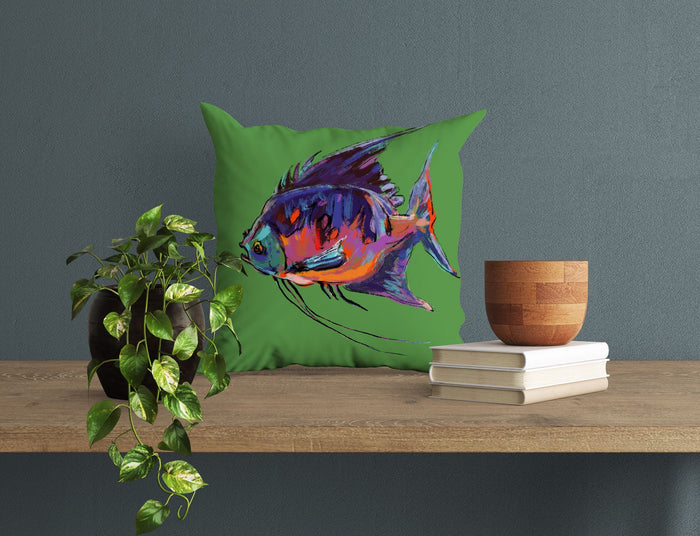 Tropical Fish Decorative Pillow, Tropical Pillow Cases, Green Pillow Cases, 20X20 Pillow Cover, Housewarming Gift, Nursery Decor