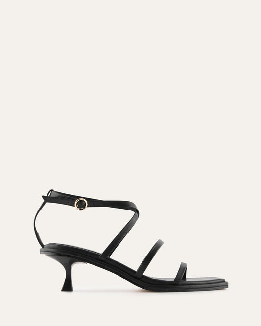 TUCKER MID HEEL SANDALS BLACK LEATHER