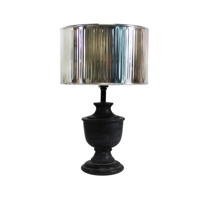 Urban Designs 20-Inch Round Wood Dark Gray Wash and Drum Silver Metal Table Lamp