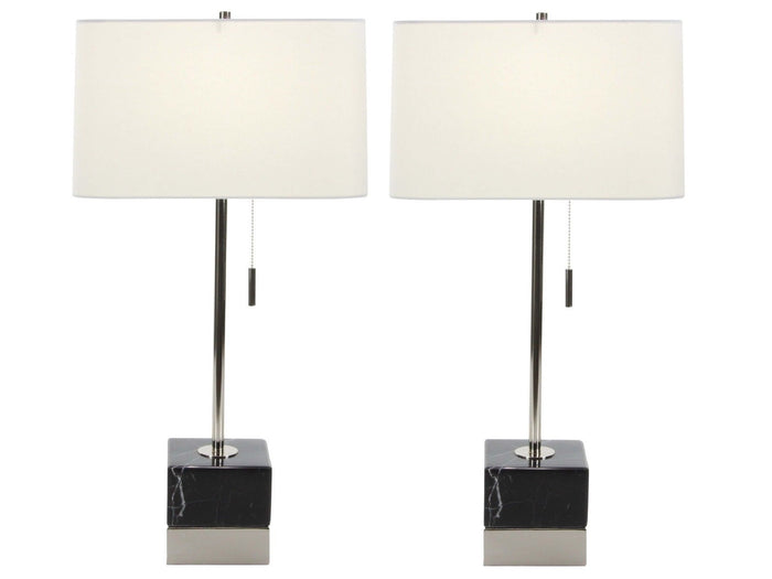 Urban Designs Black Marble Silver Table Lamp (Set of 2)