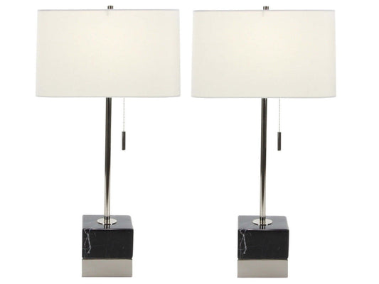 Urban Designs Black Marble Silver Table Lamp (Set of 2)