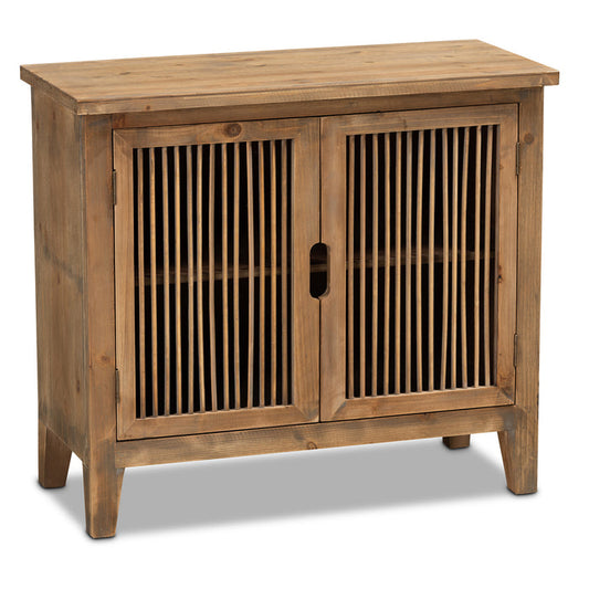 Urban Designs Claret Slatted 2-Door Wooden Storage Cabinet - Oak Brown