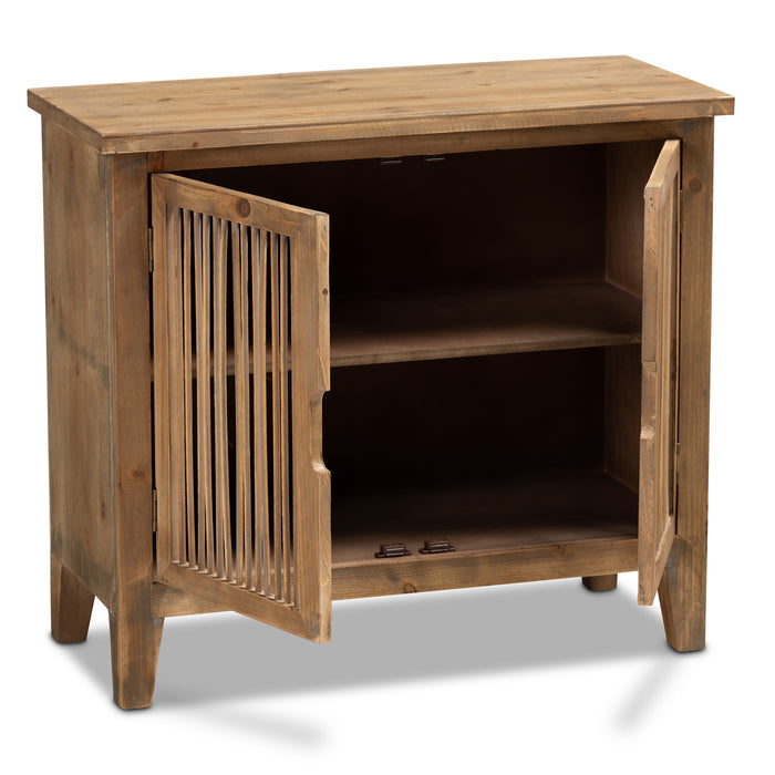 Urban Designs Claret Slatted 2-Door Wooden Storage Cabinet - Oak Brown