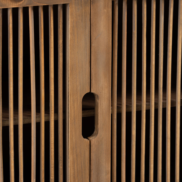 Urban Designs Claret Slatted 2-Door Wooden Storage Cabinet - Oak Brown