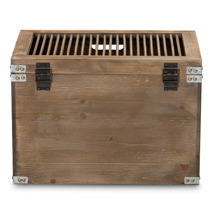 Urban Designs Claret Slatted 2-Piece Wooden Storage Trunk Set - Oak Brown