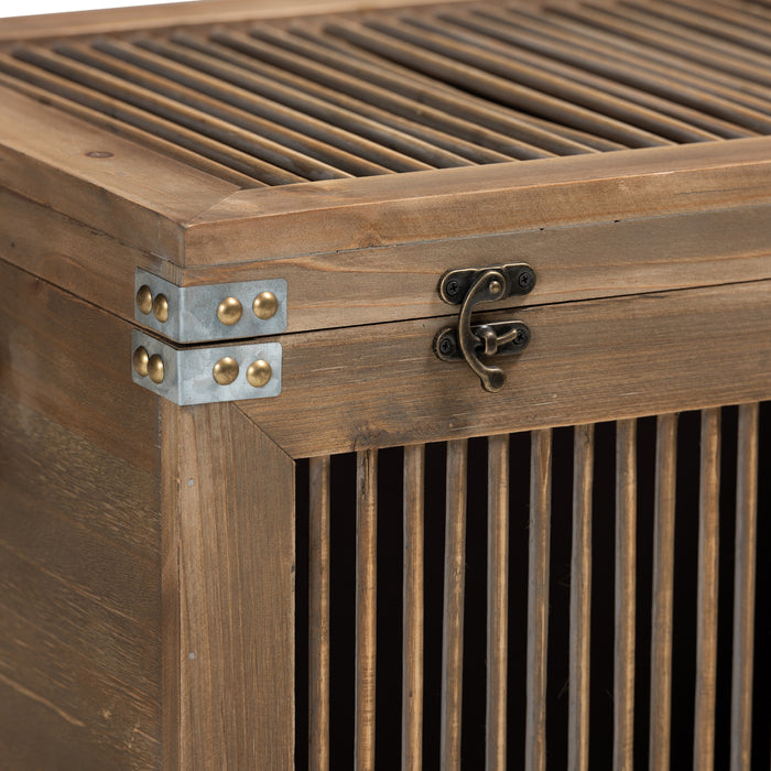 Urban Designs Claret Slatted 2-Piece Wooden Storage Trunk Set - Oak Brown