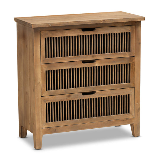 Urban Designs Claret Slatted 3-Drawer Wooden Chest - Oak Brown
