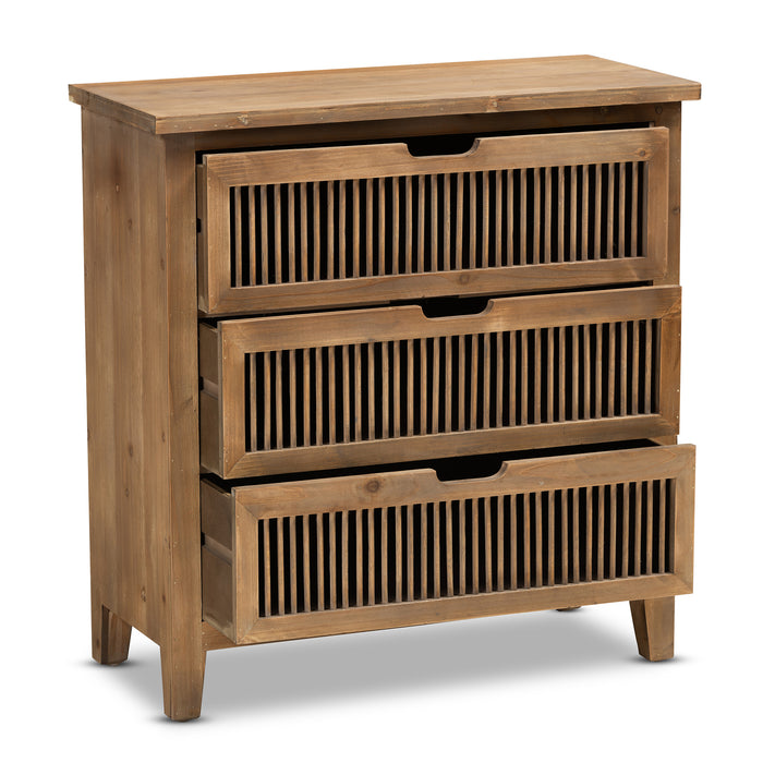Urban Designs Claret Slatted 3-Drawer Wooden Chest - Oak Brown
