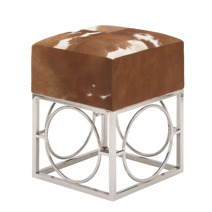 Urban Designs Cowhide Leather and Nickel 22-Inch Accent Ottoman Stool