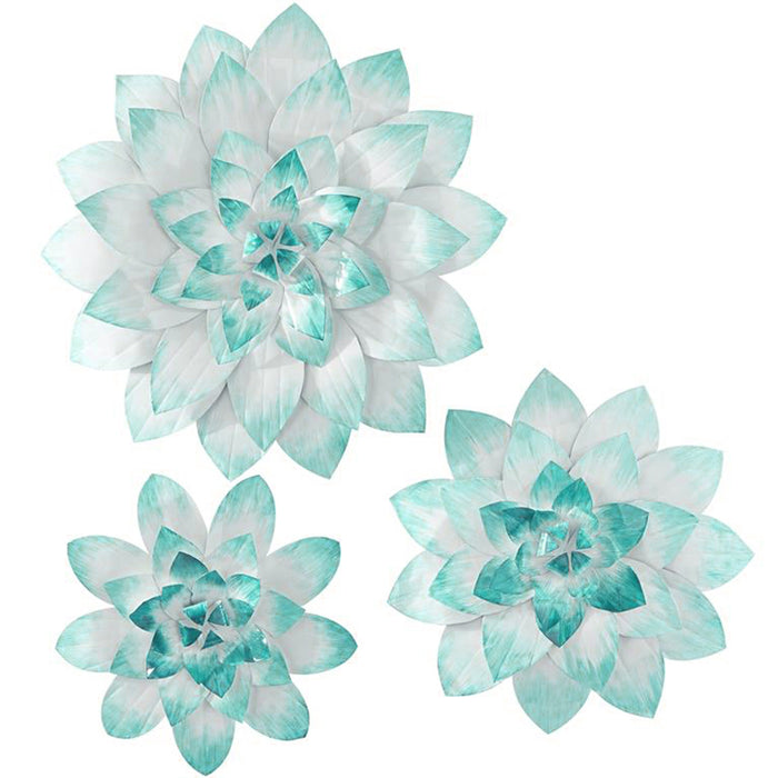 Urban Designs Light Blue Three-Dimensional Design Flower Metal Wall Art - Set of 3