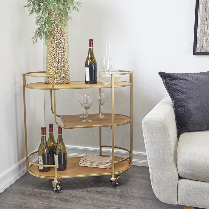 Urban Designs Opulent 4 Wheel Roll Along Trolley 3-Shelf Rolling Bar Cart