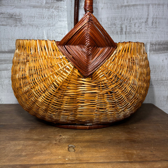 Vintage Hand-Woven Wicker Basket with Handle | 18" Tall