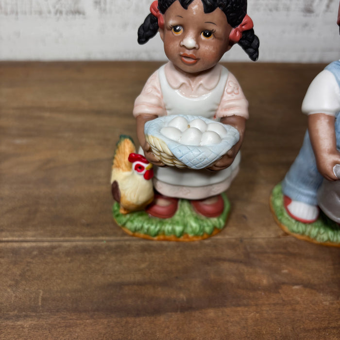 Vintage Home Interiors "Double Blessings" Boy and Duck Girl and Chicken Figurines