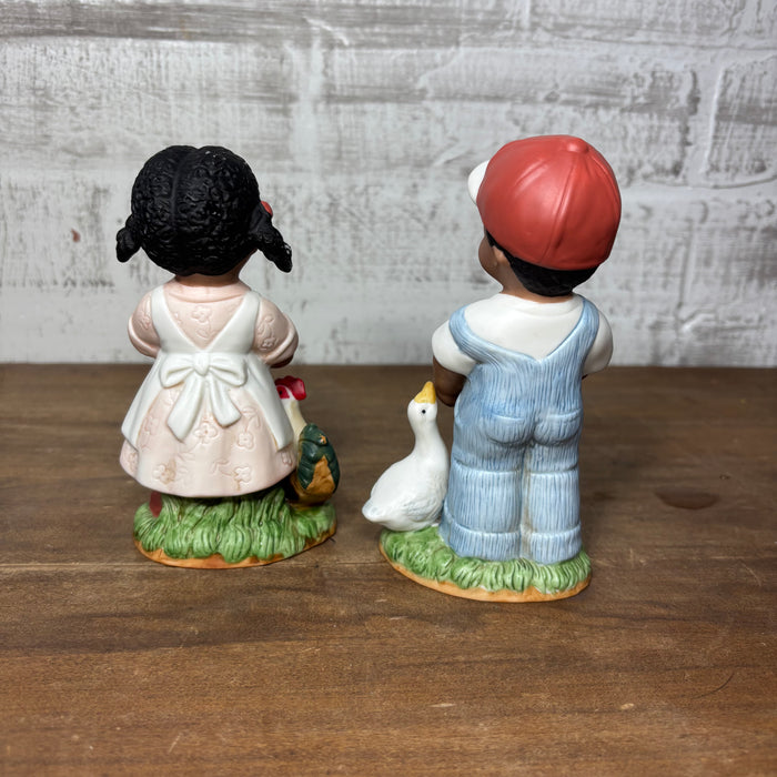 Vintage Home Interiors "Double Blessings" Boy and Duck Girl and Chicken Figurines