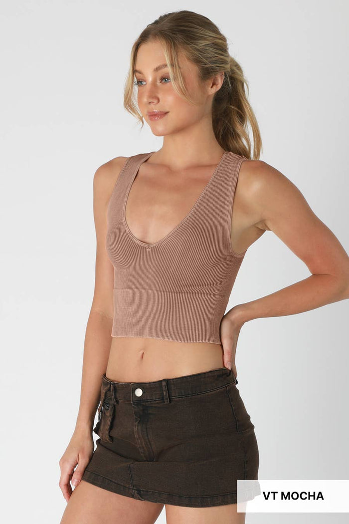 Vintage Plunge V-Neck Crop Top ~ Vintage Mocha