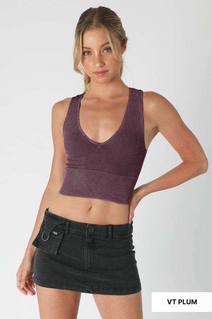 Vintage Plunge V-Neck Crop Top ~ Vintage Oak