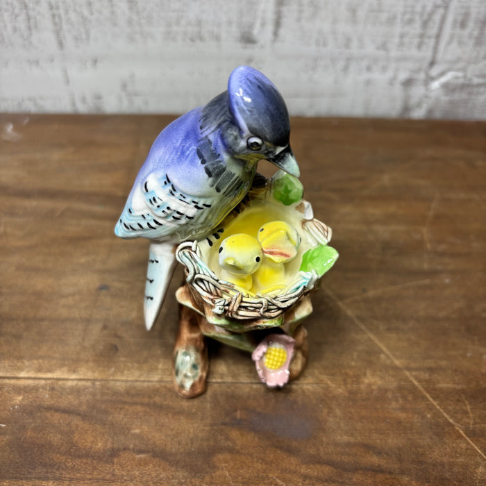 Vintage Porcelain Blue Jay Family Figurine