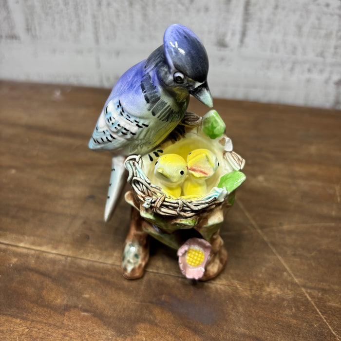Vintage Porcelain Blue Jay Family Figurine