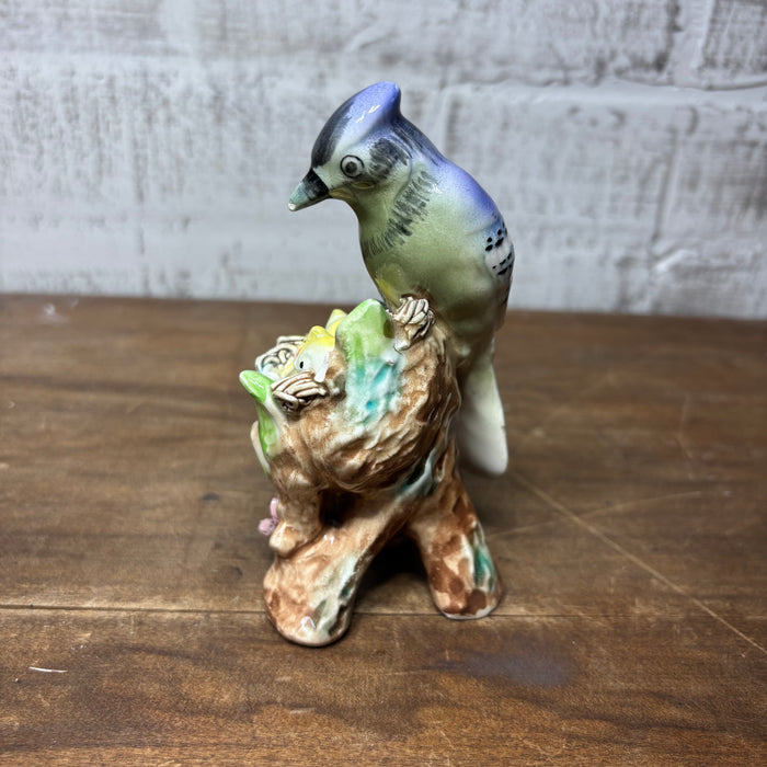 Vintage Porcelain Blue Jay Family Figurine
