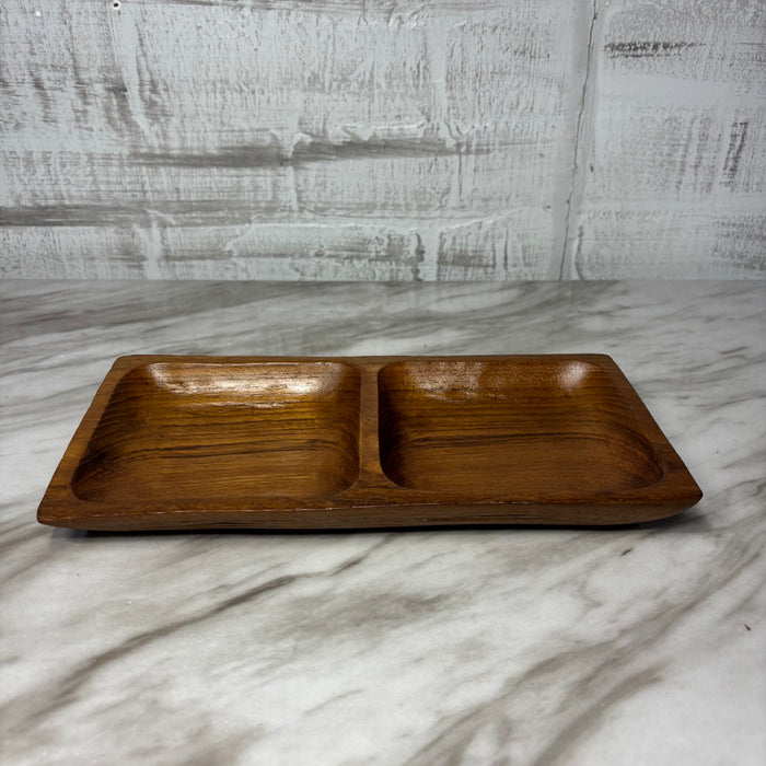 Vintage Thailand Teak Wood Double Compartment Tray