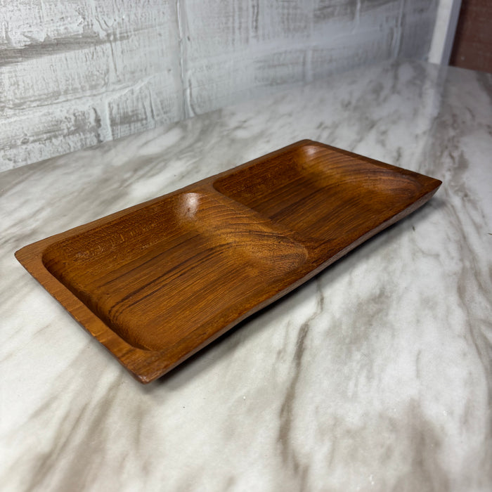Vintage Thailand Teak Wood Double Compartment Tray