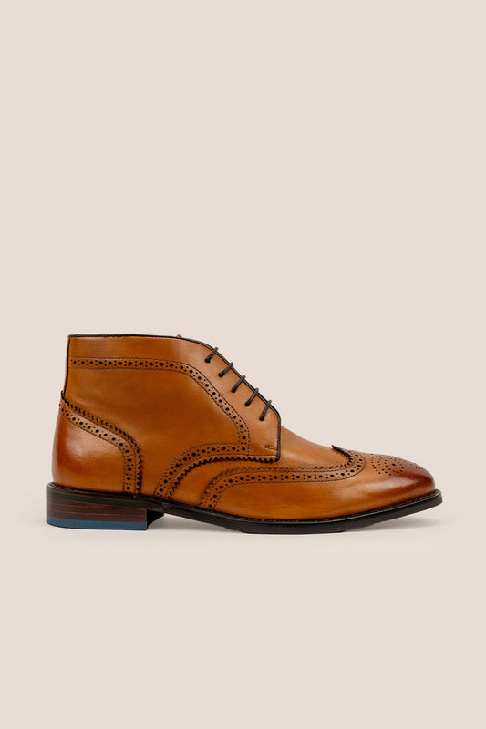 Watson tan leather chukka boots for men with clean stitching and smooth finish, ideal for smart-casual and everyday looks.