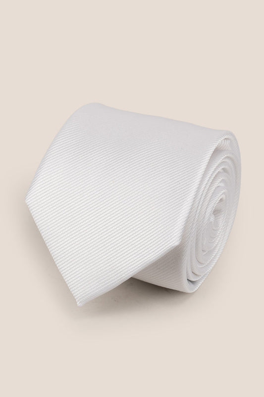 White Ribbed tie with elegant design, perfect for weddings, office wear, and formal occasions.