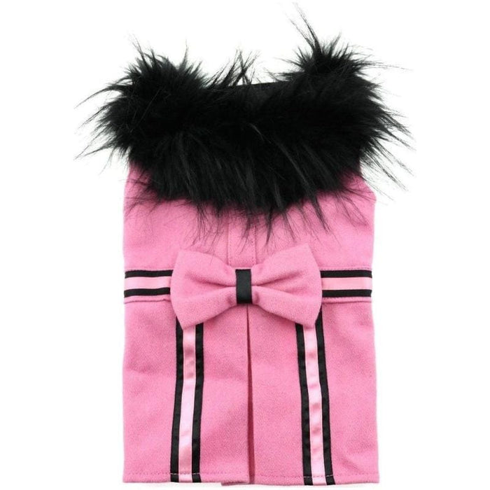 Doggie Design, Inc. Jackets-Coats XS Wool Blend Pink Faux Fur Collar Classic Dog Harness Coat with matching Leash