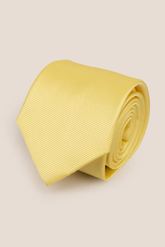 Yellow Ribbed tie with elegant design, perfect for weddings, office wear, and formal occasions.