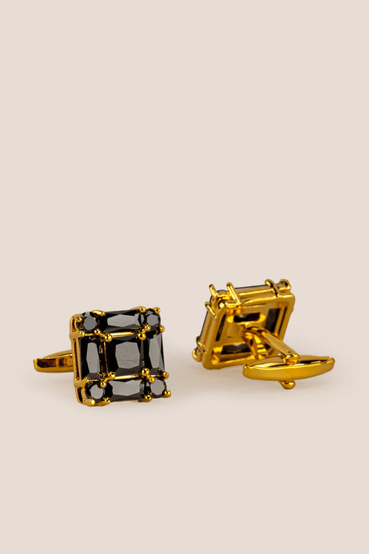 Men’s Zirc Onyx cufflinks featuring deep black onyx stones set in intricate metal detailing for formal elegance and luxury.