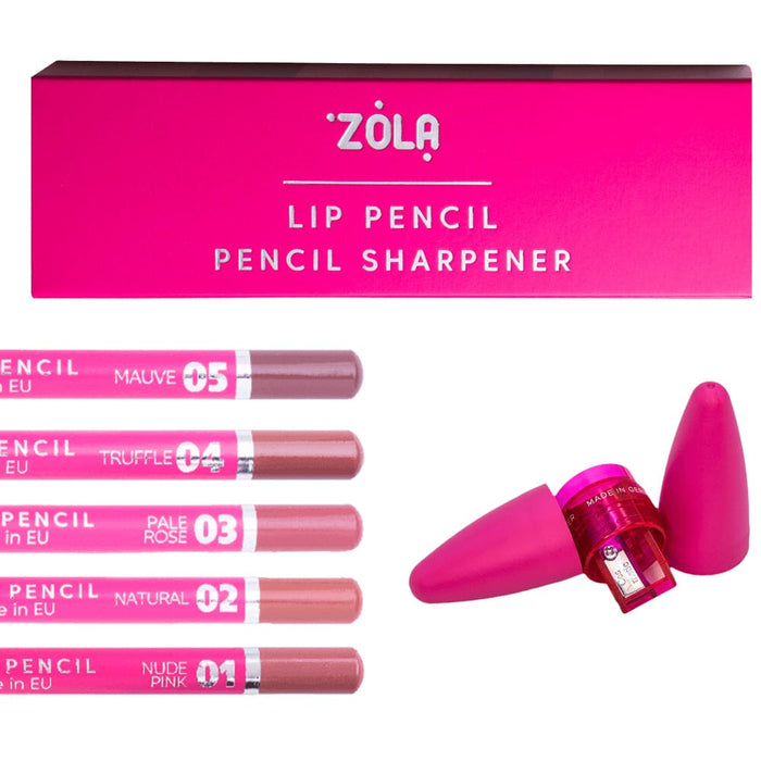 ZOLA Case with Sharpener and Set of 5 Lip Pencils Lipstick ZOLA